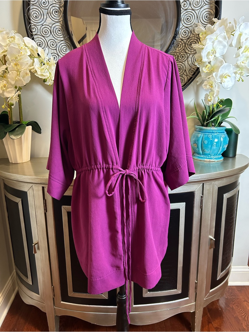 Kiyonna Magenta Drawstring Waist Kimono Robe/ top